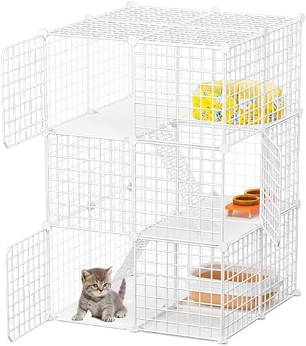 Katzenlaufstall for den Innenbereich, DIY, 3-stöckig, abnehmbar, Metalldraht-Zwinger, Kiste, großer Auslauf, ideal for 1–2 Katzen, Haustiere usw.(White) von YTBHSHXZ