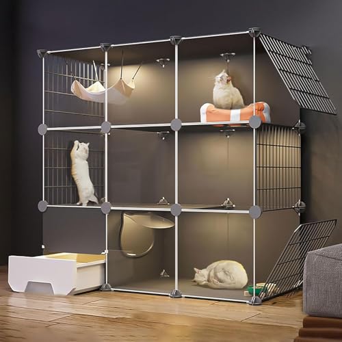 Katzenlaufstall for den Innenbereich, DIY-Katzengehege mit Katzentoilette, halbgeschlossener Katzenzaun, abnehmbarer Kleintierkäfig, for Kätzchen, Meerschweinchen, Häschen und Chinchilla(110x49x109cm) von YTBHSHXZ