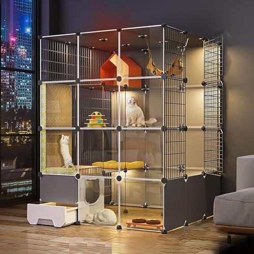 Katzenlaufstall for den Innenbereich, DIY-Katzengehege mit Katzentoilette, halbgeschlossener Katzenzaun, abnehmbarer Kleintierkäfig, for Kätzchen, Meerschweinchen, Häschen und Chinchilla(110x110x145cm von YTBHSHXZ