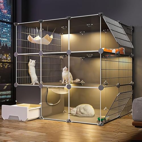 Katzenlaufstall for den Innenbereich, DIY-Katzengehege mit Katzentoilette, halbgeschlossener Katzenzaun, abnehmbarer Kleintierkäfig, for Kätzchen, Meerschweinchen, Häschen und Chinchilla(111x95x109cm) von YTBHSHXZ