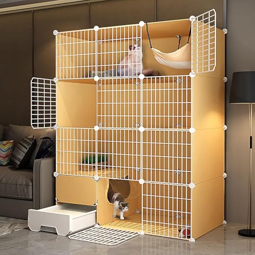 Katzenlaufstall for den Innenbereich, abnehmbarer Metalldraht, DIY-Zwinger for den Innenbereich, Kiste mit Katzentoilette, abnehmbarer Metalldraht-Zwinger, Übungsort, ideal for 1–4 Katzen(111x49x147cm von YTBHSHXZ