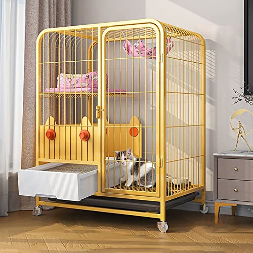 Katzenlaufstall for den Innenbereich mit Katzentoilette, Katzenkäfige, Katzenkiste mit Rädern, Metallkäfig for Kätzchen, Kleintiere – for Kleintierwelpen, Kätzchen, Häschen(Giallo,78x55x100cm) von YTBHSHXZ