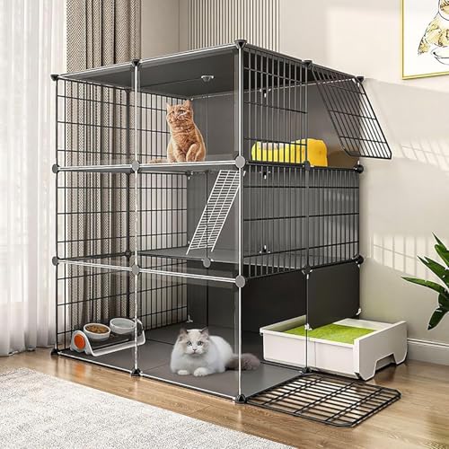 Katzenlaufstall for den Innenbereich mit Katzentoilette, großes DIY-Katzengehege, Kleintierkäfige mit Türen, Kätzchenkiste, Haustierkäfige for Katzen for den Innenbereich(Black) von YTBHSHXZ