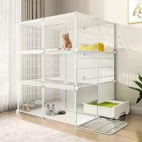 Katzenlaufstall for den Innenbereich mit Katzentoilette, großes DIY-Katzengehege, Kleintierkäfige mit Türen, Kätzchenkiste, Haustierkäfige for Katzen for den Innenbereich(White) von YTBHSHXZ