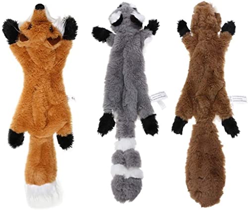 Stuffingless Dog Toy, Stuffing Free Dog Chew Toys Set with Squirrel Raccoon and Fox Squeaky Plush Dog Toys for Small and Medium Dogs (3PCS) von YTDZ