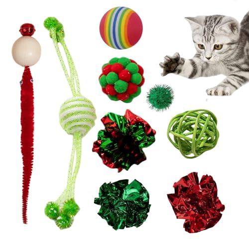 Kitty Toys,Katzenspielzeug-Set | Weihnachts-Selbstspiel-Katzenspielzeug,Interaktives Katzenspielzeug für drinnen, Kätzchen, Übung, Langeweile, Linderung für drinnen und draußen, Haustiere, Katzen, Kan von YTGOCN