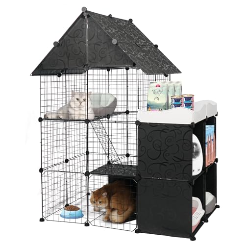 Großer Katzenkäfig mit Aufbewahrungswürfel Indoor DIY Indoor Catio Katzengehege Metall Katzenlaufstall Abnehmbar von YU YUSING