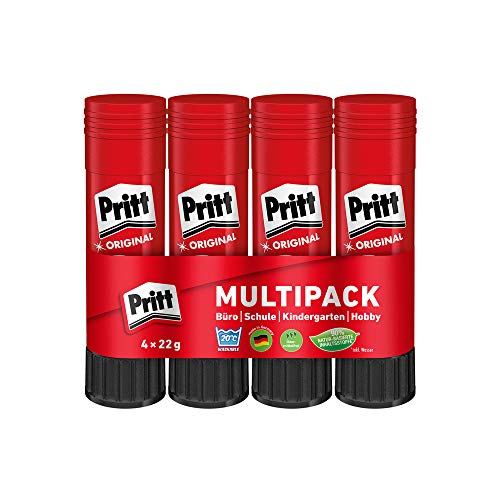 Pritt Klebestift, sicherer und kinderfreundlicher Kleber für Kunst und Bastelarbeiten, starker Klebstoff für Schule & Bürobedarf, 4x22g Pritt Stift von YUAKUOD