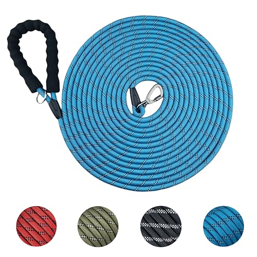 YUAN NIAN Schleppleine für Hunde, 5M / 10M / 15M Starke Hundeleine mit Bequemen Gepolsterter Griff, Ausbildungsleine für Kleine bis Große Hunde (Blau, 10M × 10MM) von YUAN NIAN