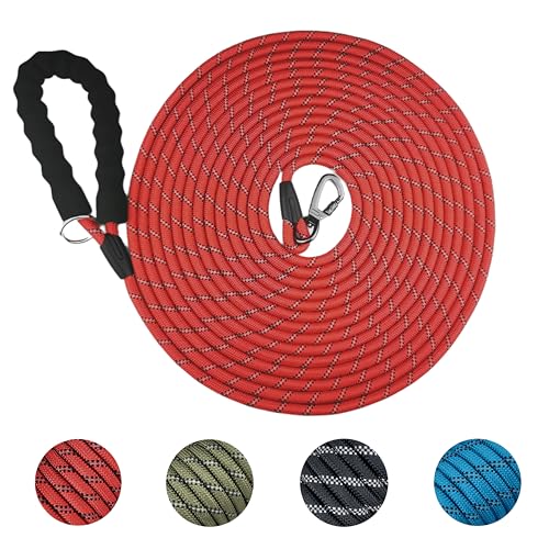 YUAN NIAN Schleppleine für Hunde, 5M / 10M / 15M Starke Hundeleine mit Bequemen Gepolsterter Griff, Ausbildungsleine für Kleine bis Große Hunde (Rot, 10M × 10MM) von YUAN NIAN