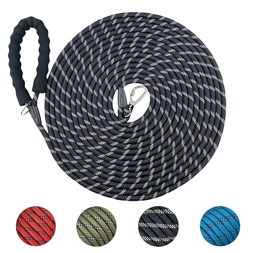 YUAN NIAN Schleppleine für Hunde, 5M / 10M / 15M Starke Hundeleine mit Bequemen Gepolsterter Griff, Ausbildungsleine für Kleine bis Große Hunde (Schwarz, 15M × 10MM) von YUAN NIAN