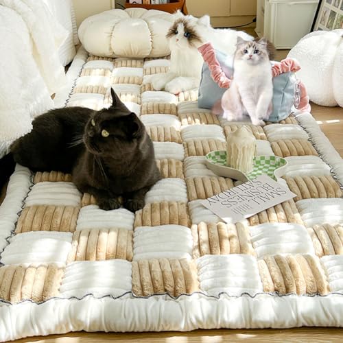 YUANBAO Plüsch Haustiere Bed Softe und Warme,Cremefarbener Karierter Quadratischer Haustiermatten-Bett-Couch-Bezug, Hunde Katzen Bodenschutzdecke Für Bett und Couch,Böden (45 x 45 cm,Hellbraun) von YUANBAO