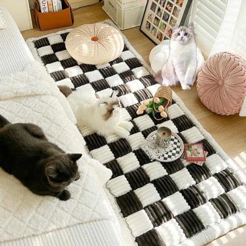 YUANBAO Plüsch Haustiere Bed Softe und Warme,Cremefarbener Karierter Quadratischer Haustiermatten-Bett-Couch-Bezug, Hunde Katzen Bodenschutzdecke Für Bett und Couch,Böden (45 x 45 cm,Schwarz) von YUANBAO