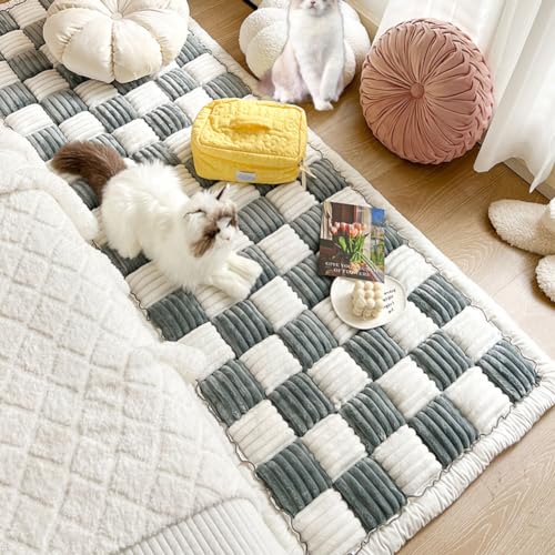 YUANBAO Plüsch Haustiere Bed Softe und Warme,Cremefarbener Karierter Quadratischer Haustiermatten-Bett-Couch-Bezug, Hunde Katzen Bodenschutzdecke Für Bett und Couch,Böden (50 x 50 cm,Gray) von YUANBAO