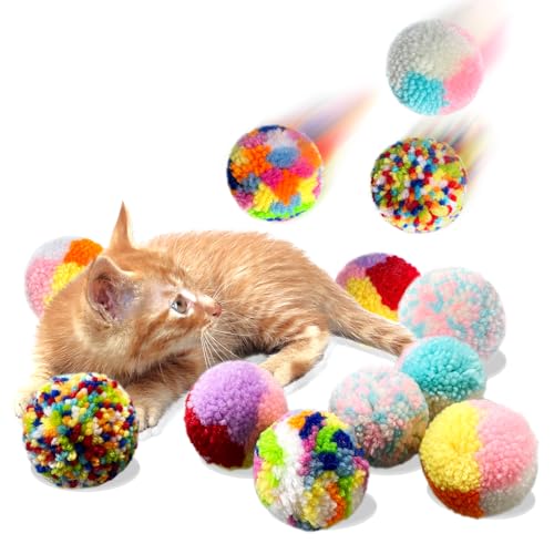 YUBONUS Katzenball-Spielzeug, Wollgarn, Bommel, interaktives Kätzchen-Jagdspielzeug, 12 Stück von YUBONUS