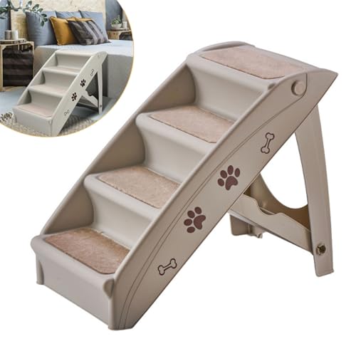 YUCHUAN Hundetreppe Klappbare Haustiertreppe 58,5cm Hoch, 4-Stufig Faltbare Katzentreppe, Maximale Belastung 75kg, Tiertreppe mit Rutschfester Matte für Hunde und Katzen,1 von YUCHUAN