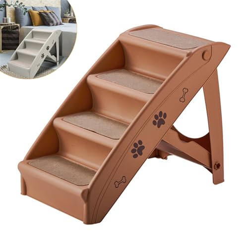 YUCHUAN Hundetreppe Klappbare Haustiertreppe 58,5cm Hoch, 4-Stufig Faltbare Katzentreppe, Maximale Belastung 75kg, Tiertreppe mit Rutschfester Matte für Hunde und Katzen,3 von YUCHUAN