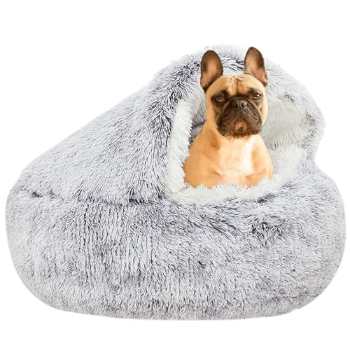 YUDANSI Hundebett, 65 cm überdachtes Hundebett, Katzenhöhle Donut-Bett, Plüsch-Kunstfell-Nest, Flauschiges Hundebett, rundes Hundekissen, Hundesofa, Katzenbett für kleine mittelgroße Hunde von YUDANSI