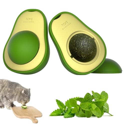 YUDANSI Katzenminze Spielzeug für Katzen, 2 Stück Katzenspielzeug Ball Avocado Drehbares Ball,Leckbarer Wandball für Katzen von YUDANSI