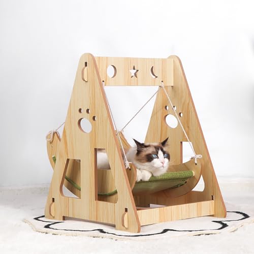 YUDIZWS Holz Katze Schaukel Atmungsaktive Hängematte Bett Haustier Möbel Geschenk für Katzen und kleine Hunde,B von YUDIZWS