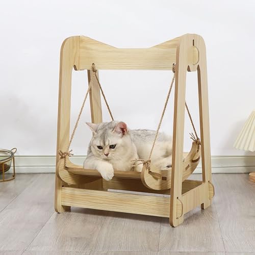 YUDIZWS Katze Hängematte Bett Holzrahmen Freistehende Atmungsaktive Haustier Möbel Geschenk für Katzen und Kleine Hunde,Natural von YUDIZWS