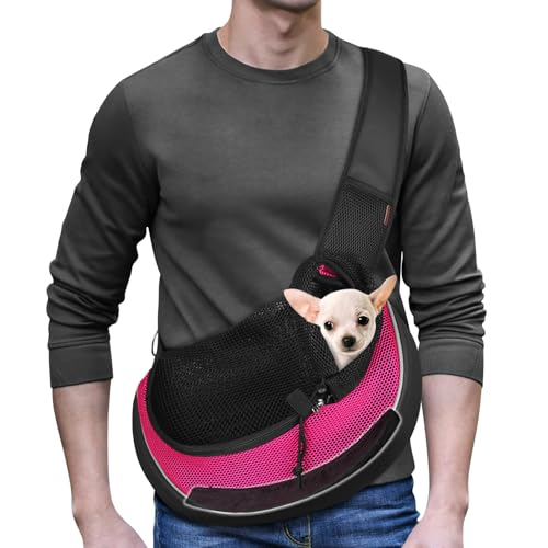 YUDODO Haustier-Hundetragetasche, atmungsaktiv, Netzstoff, für Reisen, sichere Schultertasche, Tragetasche für Hunde und Katzen (Medium, mit Bodenplatte, Rosa, Schwarz, atmungsaktiv) von YUDODO