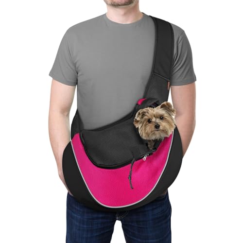 YUDODO Haustier-Tragetasche, atmungsaktiv, Netzstoff, für Reisen, sicher, für Hunde und Katzen, Größe L (1 Stück), Pink / Schwarz von YUDODO