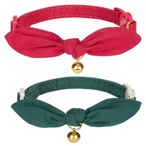 Katzenhalsbänder, Baumwollfliege mit Glöckchen, Schnellverschluss-Schnalle, ideal für Weihnachten, weiches und bequemes Baumwollmaterial in Rot und Grün, 2 Stück Katzenhalsbänder, Baumwollfliege mit Glöckchen, Schnellverschluss-Schnalle, ideal für Weihnachten, weiches und bequemes Baumwollmaterial in Rot und Grün, 2 Stück von YUDOTE