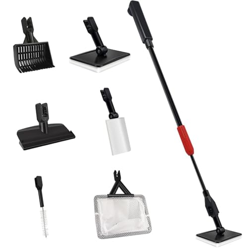 YUDOTE Aquarium Reinigungswerkzeuge, verstellbares Fischtankreiniger-Set 6 in 1 mit Algenschaber, Glasschwamm, Kiesbürste, Rohrbürste, Netzreinigungswerkzeug-Kit für einfache Reinigung von YUDOTE