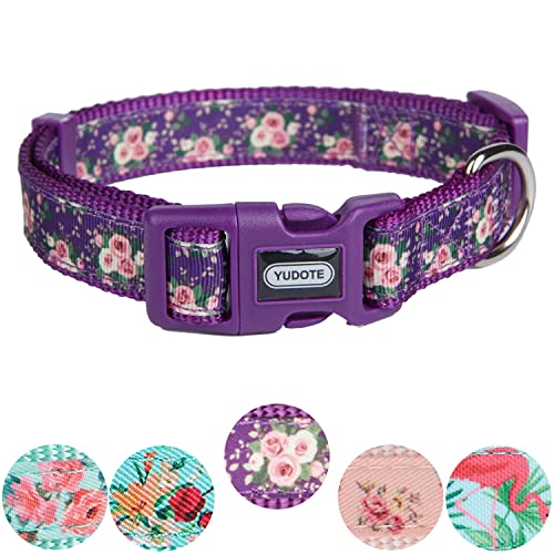 YUDOTE Hundehalsband, Blumenmuster, groß, mit bedrucktem Blumenmuster, für Hundehals, 40-66 cm, Violett von YUDOTE