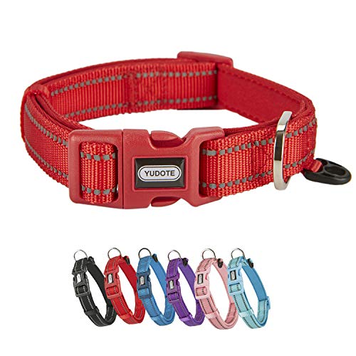 YUDOTE Hundehalsband Starkes, Reflektierendes Nylongewebe mit Weichem, Bequemem, Neopren-gepolstertem Futter für den Täglichen Gebrauch von Mittel Hunde,Rot von YUDOTE