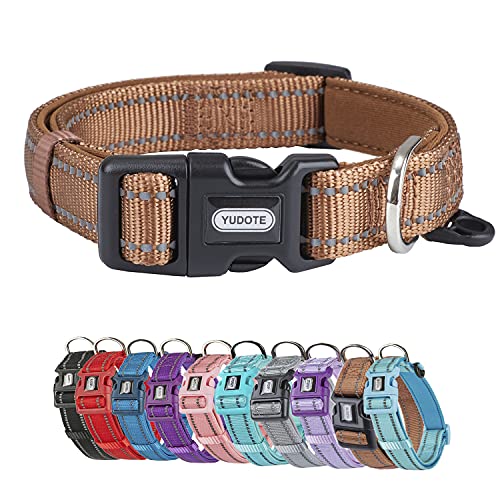 YUDOTE Hundehalsband Starkes, Reflektierendes Nylongewebe mit Weichem, Bequemem, Neopren-gepolstertem Futter für den Täglichen Gebrauch von Groß Hunde,Braun von YUDOTE