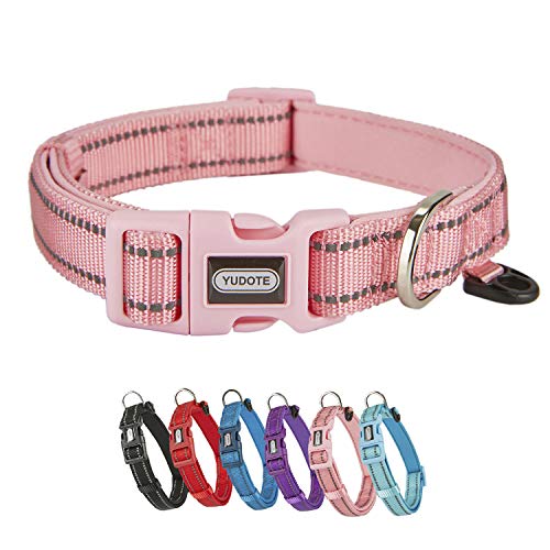 YUDOTE Hundehalsband Starkes, Reflektierendes Nylongewebe mit Weichem, Bequemem, Neopren-gepolstertem Futter für den Täglichen Gebrauch von Kleine Hunde,Blassrosa von YUDOTE