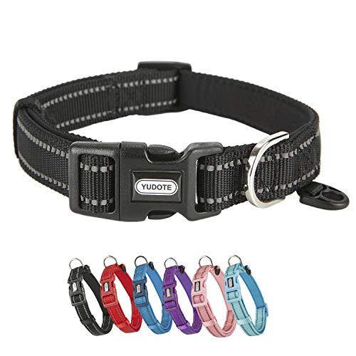 YUDOTE Hundehalsband Starkes, Reflektierendes Nylongewebe mit Weichem, Bequemem, Neopren-gepolstertem Futter für den Täglichen Gebrauch von Mittel Hunde,Schwarz von YUDOTE