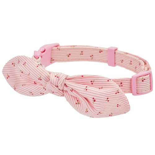 YUDOTE Hundehalsband aus Baumwolle, weich, leicht, mit handgeknüpfter Knotenschleife, nicht reizend, für mittelgroße Hunde, empfindlicher Hals, 34–51 cm, rosa Kirschen von YUDOTE