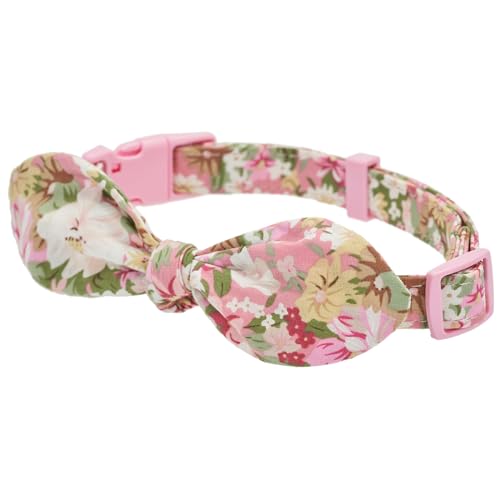 YUDOTE Hundehalsband aus Baumwolle, weich, leicht, mit handgeknüpfter Knotenschleife, nicht reizend, für mittelgroße Hunde, empfindlicher Halsumfang 34–51 cm, rosa Flora von YUDOTE