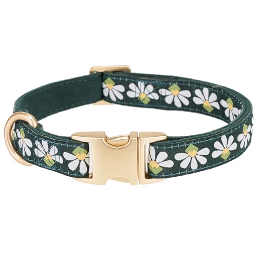 YUDOTE Hundehalsband aus weichem Cord mit Jacquard-Band, Hochwertig Gemustert Blumenmuster für große Hunde den täglichen Gebrauch, Grün von YUDOTE