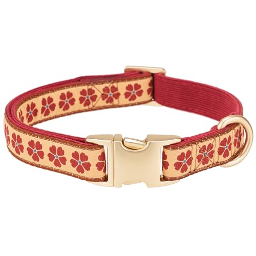 YUDOTE Hundehalsband aus weichem Cord mit Jacquard-Band, hochwertig, gemustert, Blumenmuster, für große Hunde, für den täglichen Gebrauch, Rot von YUDOTE