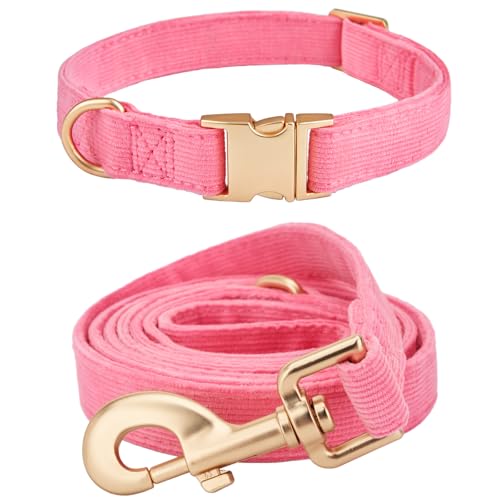 YUDOTE Hundehalsband und Leine Set Klein, Weiche Reizfreie Cord-Halsband-Leine Passende Combo für Den Täglichen Spaziergang, Rosa von YUDOTE