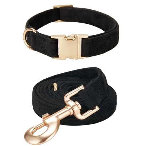 YUDOTE Hundehalsband und Leine Set Klein, Weiche Reizfreie Cord-Halsband-Leine Passende Combo für Den Täglichen Spaziergang, Schwarz von YUDOTE