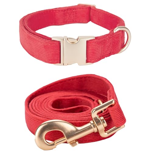 YUDOTE Hundehalsband und Leine Set Klein, Weiche Reizfreie Cord-Halsband-Leine Passende Combo für Den Täglichen Spaziergang, Rot von YUDOTE