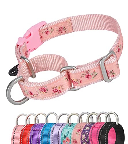 YUDOTE Martingale Hundehalsbänder ausbruchsicher Anti-Zug mit Sicherheits-Schnellverschlussschnalle für Eckzähne mit schmalem Kopf,erleichtern das Gehen,Extra Klein,Geblümt-Rosa von YUDOTE