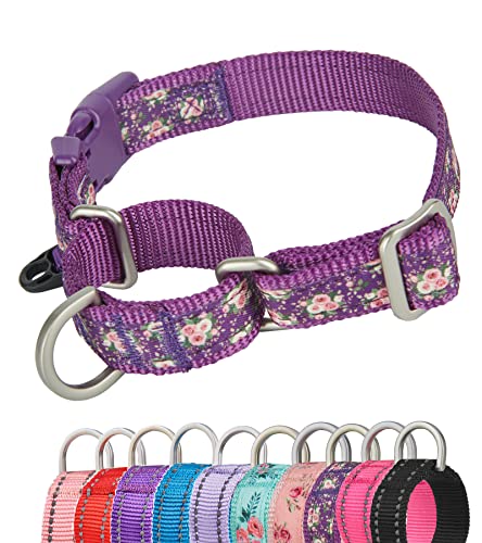 YUDOTE Martingale Hundehalsbänder ausbruchsicher Anti-Zug mit Sicherheits-Schnellverschlussschnalle für Eckzähne mit schmalem Kopf,erleichtern das Gehen,Extra Klein,Geblümt-Violett von YUDOTE