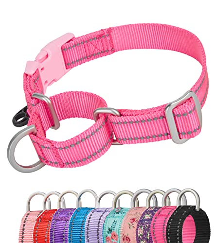 YUDOTE Reflektierende Martingale Hundehalsbänder,ausbruchsicheres Anti-Zug-Trainingshalsband mit Sicherheits-Schnellverschluss für schmale Kopfhunde erleichtern das Gehen,Mittel,Heiße Rosa von YUDOTE