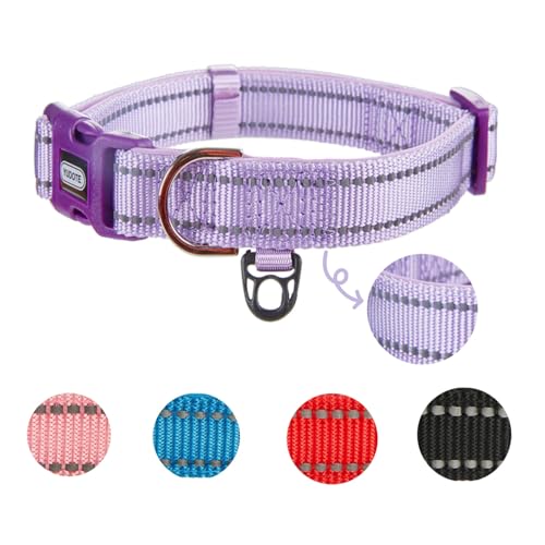 YUDOTE Reflektierendes, verstellbares Nylon-Hundehalsband mit reflektierender, weicher Neopren-Polsterung für große Hunde, den täglichen Gebrauch, Lila von YUDOTE