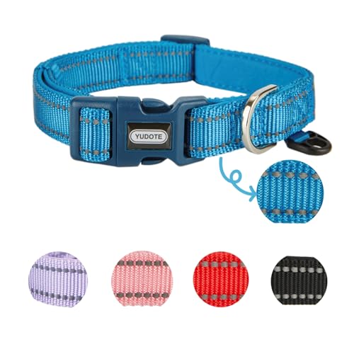 YUDOTE Reflektierendes, verstellbares Nylon-Hundehalsband mit reflektierender, weicher Neoprenpolsterung für große Hunde, den täglichen Gebrauch, Blau von YUDOTE