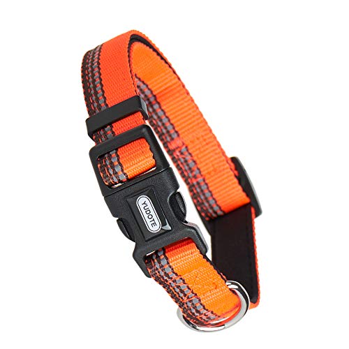 YUDOTE Reflektierendes Hundehalsband, weiches leichtes Polyester-Gurtband mit Neopren-Innenfutter für große Hunde, Halsumfang 40-66 cm, orangebraun von YUDOTE