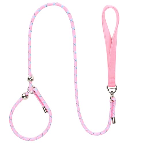 YUDOTE Retrieverleine für kleine Hunde, reflektierend, kein Ziehen, Schlupfleine mit Stoppern und weichem Griff, 8 mm, verhedderungsfrei, dünne Leine für Welpen, Spaziergänge und Training, Rosa von YUDOTE