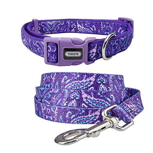 YUDOTE Weiches Hundehalsband und Leine passendes Set,klein,mit Neopren gepolstert und 2, täglichen Gebrauch aktiver Hündinnen,Violettes Ahornblatt von YUDOTE