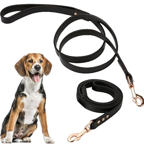 YUEMING Hundeleine Premium Hundeleine in schwarz，robuste Premium Führleine ，Leder Haustier Leine Dicker Leder-Hundegürtel Weiche Lederhundekette von YUEMING